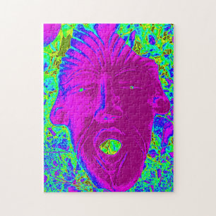 purple face on green puzzle