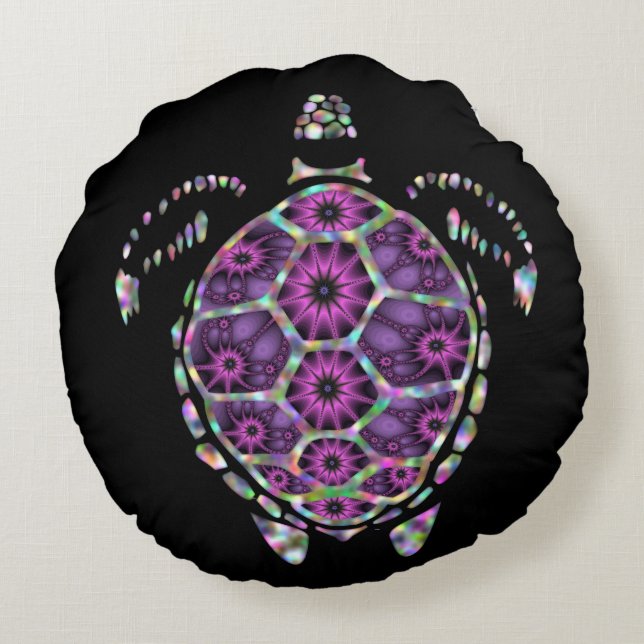 Purple Factual Turtle Shell Round Cushion (Back)