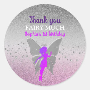 Purple Fairy 1st Birthday Thank You Classic Round Sticker