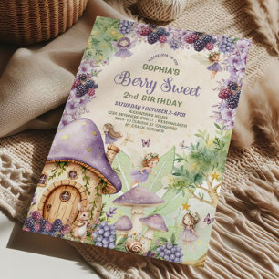 Purple Fairy Berry Sweet 2nd Birthday Invitation