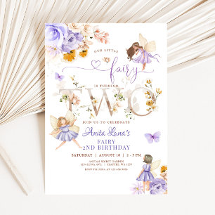 Purple Fairy Butterfly Magical Floral 2nd Birthday Invitation