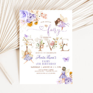 Purple Fairy Butterfly Magical Floral 5th Birthday Invitation