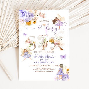 Purple Fairy Butterfly Magical Floral 6th Birthday Invitation
