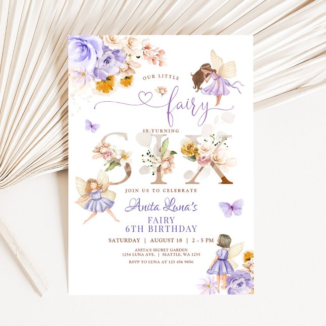 Purple Fairy Butterfly Magical Floral 6th Birthday Invitation (Creator Uploaded)