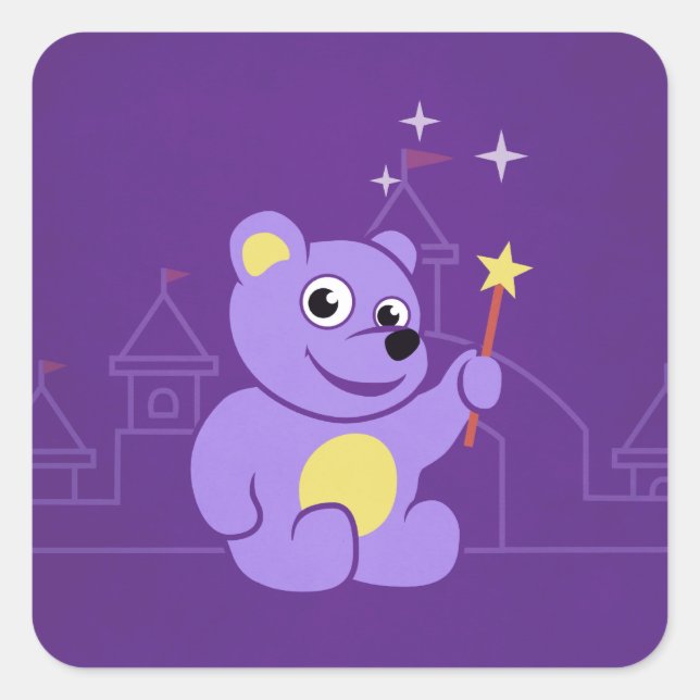Purple Fairy Cartoon Teddy Bear Square Sticker (Front)