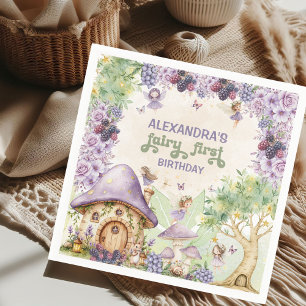 Purple Fairy First Berry First Birthday Napkin