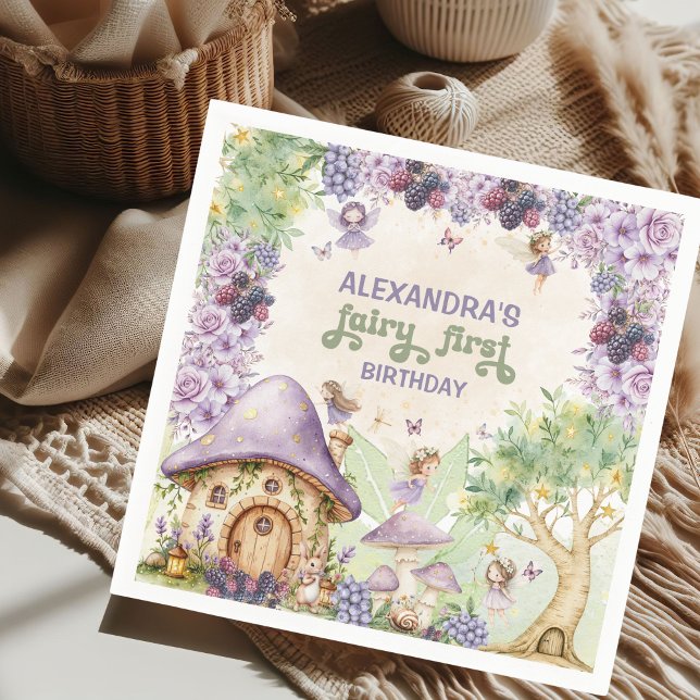 Purple  Fairy First Berry First Birthday Napkin (Creator Uploaded)