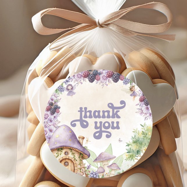 Purple  Fairy First Berry First Birthday Thank You Classic Round Sticker (Creator Uploaded)