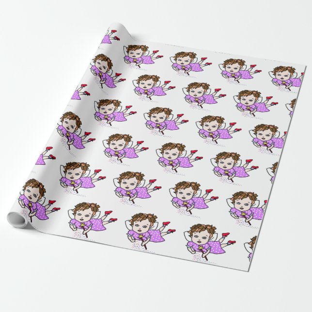 Purple Fairy Flying Gift Wrap (Unrolled)