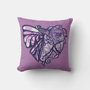 Purple Fairy Garden Rose Fairies Gardening Heart Cushion