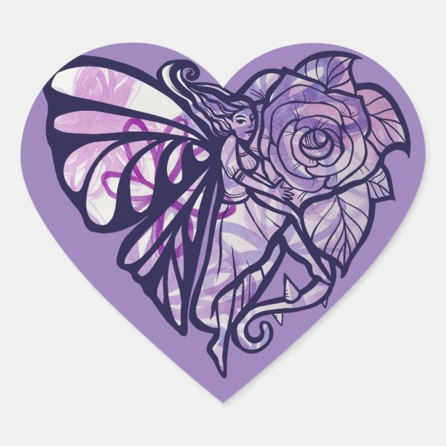 Purple Fairy Garden Rose Fairies Gardening Heart   Heart Sticker (Front)