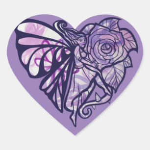 Purple Fairy Garden Rose Fairies Gardening Heart   Heart Sticker