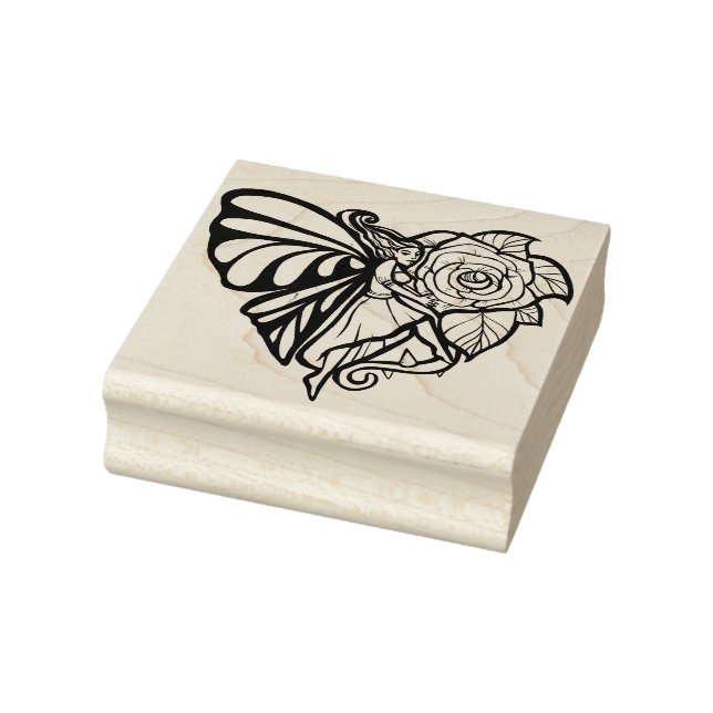 Purple Fairy Garden Rose Fairies Gardening Heart   Rubber Stamp (Stamp)