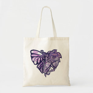 Purple Fairy Garden Rose Fairies Gardening Heart   Tote Bag