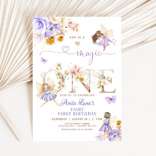 Purple Fairy Magic ONE Birthday Butterfly Magical Invitation