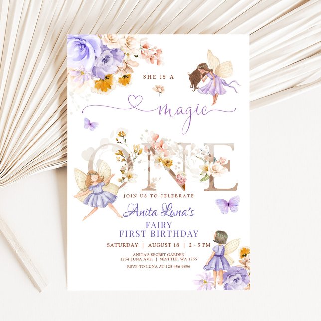 Purple Fairy Magic ONE Birthday Butterfly Magical  Invitation (Creator Uploaded)