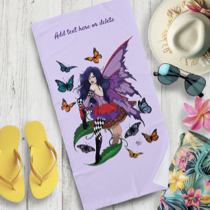 Purple Fairy Mushroom Butterflies Beach Towel