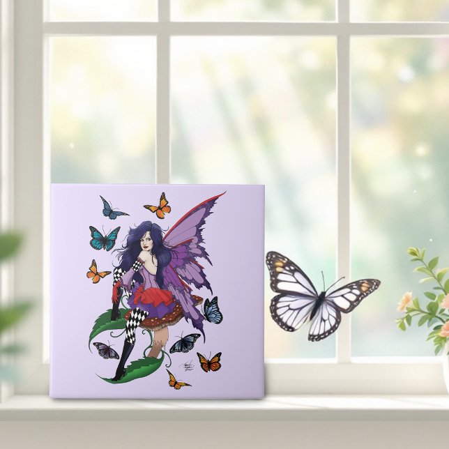 Purple Fairy Mushroom Butterflies  Ceramic Tile (Creator Uploaded)