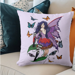 Purple Fairy Mushroom Butterflies Cushion