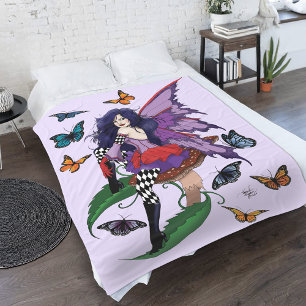 Purple Fairy Mushroom Butterflies Fleece Blanket