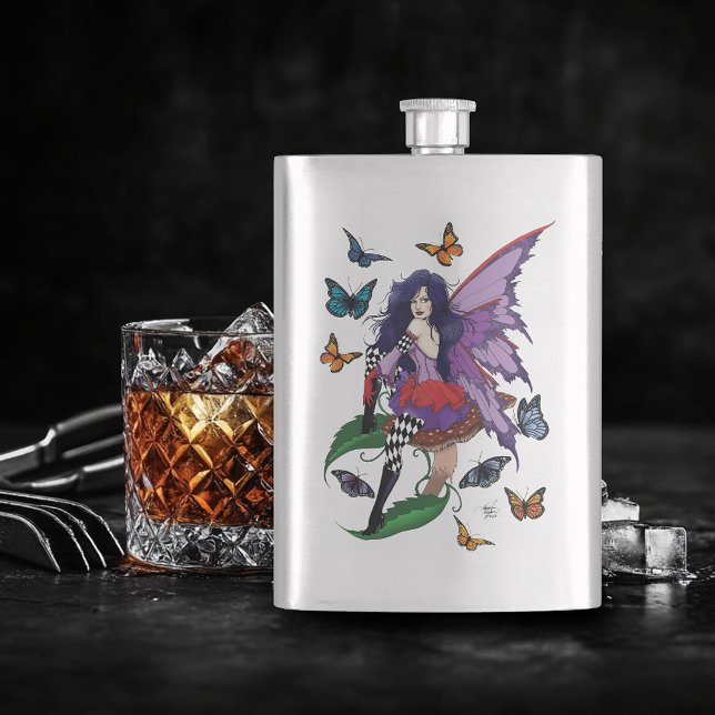 Purple Fairy Mushroom Butterflies Hip Flask (Creator Uploaded)
