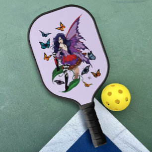 Purple Fairy Mushroom Butterflies Pickleball Paddle