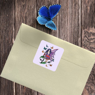 Purple Fairy Mushroom Butterflies Square Sticker