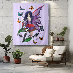 Purple Fairy Mushroom Butterflies Tapestry