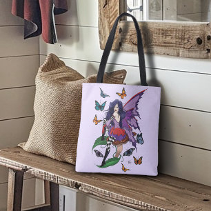 Purple Fairy Mushroom Butterflies Tote Bag