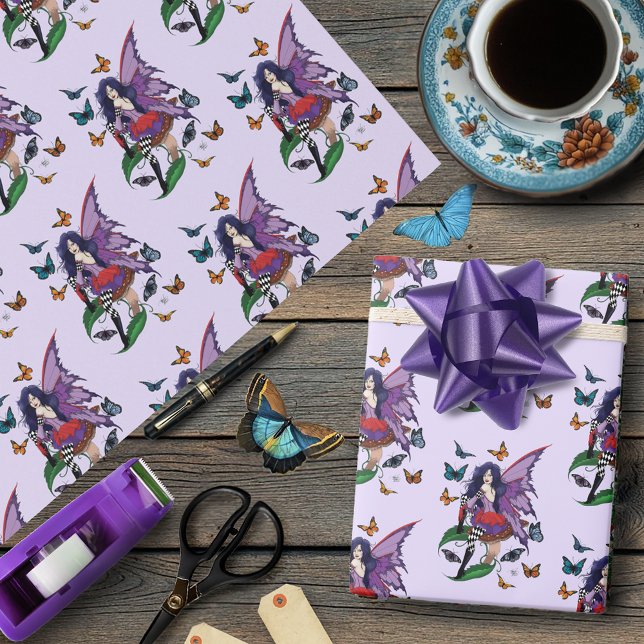 Purple Fairy Mushroom Butterflies Wrapping Paper (Creator Uploaded)