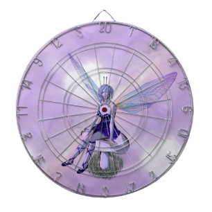 Purple Fairy sitting on Mushroom Dartboard