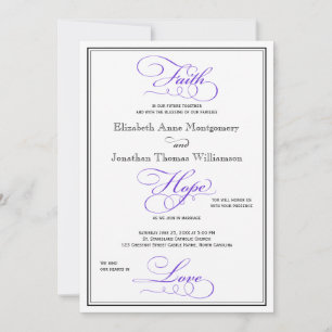 Purple Faith Hope Love Script Wedding Invitation