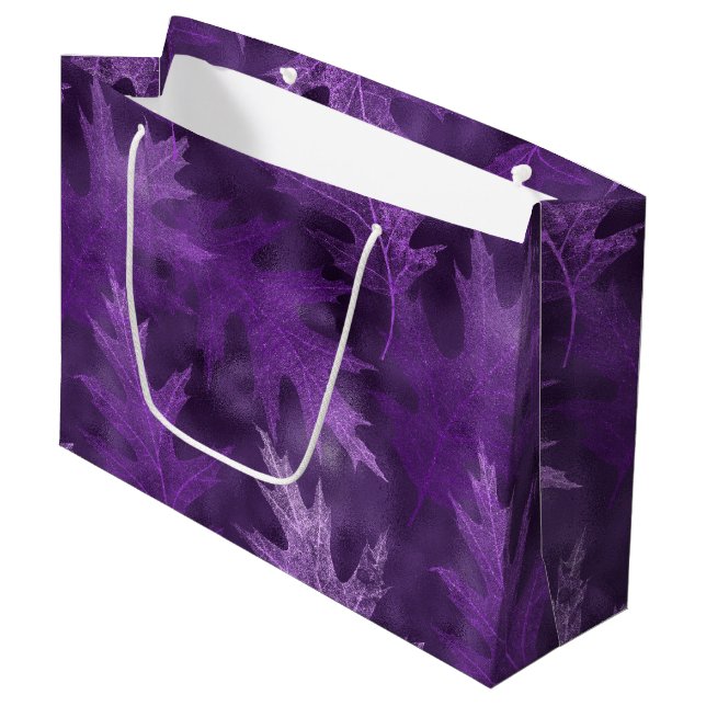 PURPLE FALL AUTUMN LEAVES LARGE GIFT BAG (Front Angled)