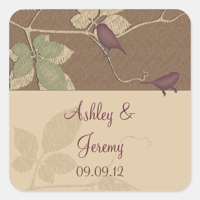 Purple Fall Birds Leaves Wedding Envelope Seal (Front)
