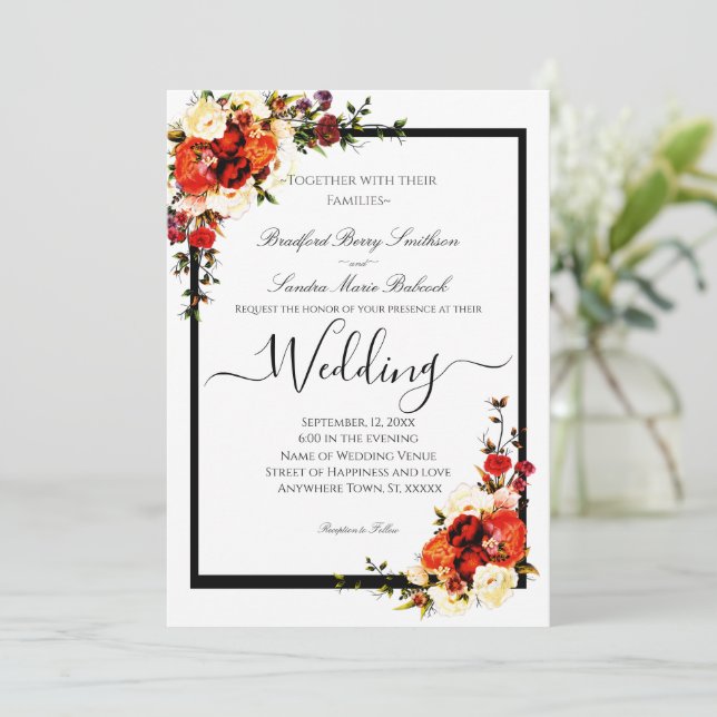 Purple Fall Flowers Terracotta Cream Burgundy  Inv Invitation (Standing Front)