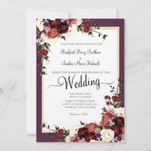 Purple Fall Flowers Terracotta Cream Burgundy  Inv Invitation