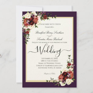 Purple Fall Flowers Terracotta Cream Burgundy Invitation