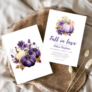 Purple Fall In Love Pumpkin Baby Shower Invitation