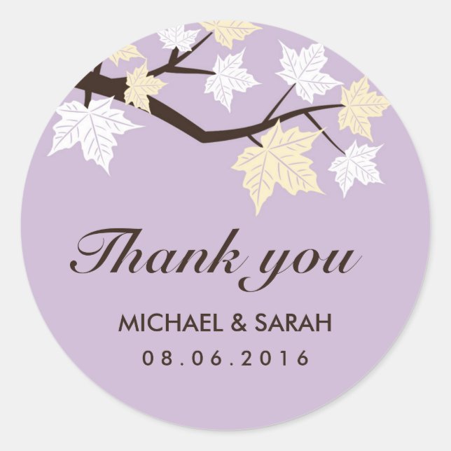 Purple Falling Maple Leaves Thank You Sticker (Front)