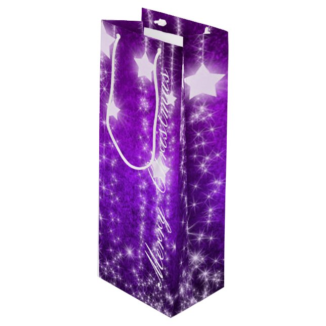 Purple Falling Stars Holiday Wine Gift Bag (Front Angled)