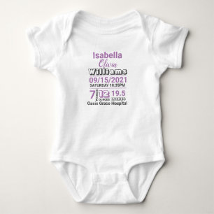 purple family name baby birth stats announcement bodysuit
