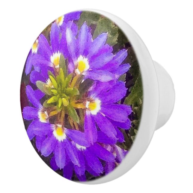 Purple Fan-Flower Ceramic Knob (Right)