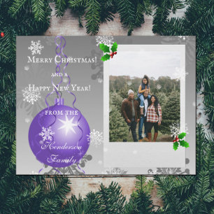 Purple Fancy Christmas Ornament Holiday Photo Card