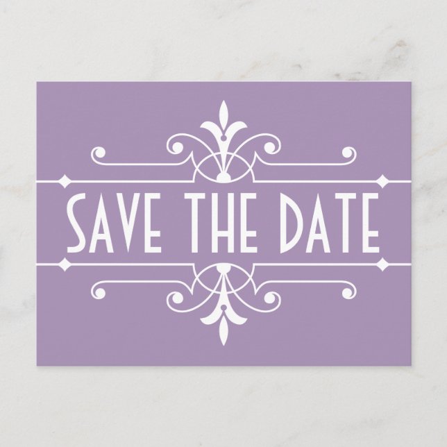 Purple Fancy Ornamental Save the Date Postcard (Front)