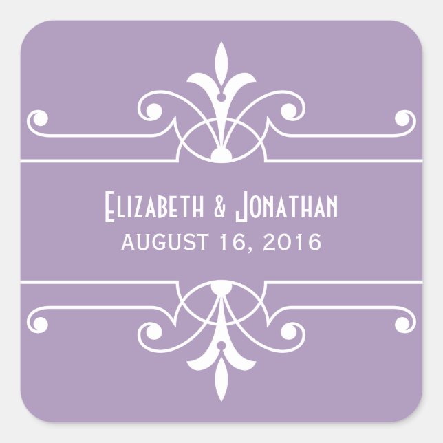 Purple Fancy Ornamental Wedding Stickers (Front)