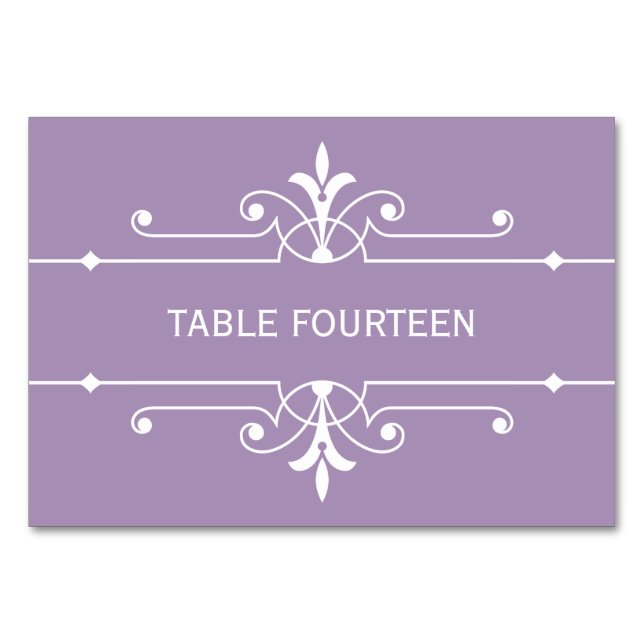 Purple Fancy Ornamental Wedding Table Card (Front)