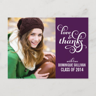 Purple Fancy Script Graduation Thank You Postcard