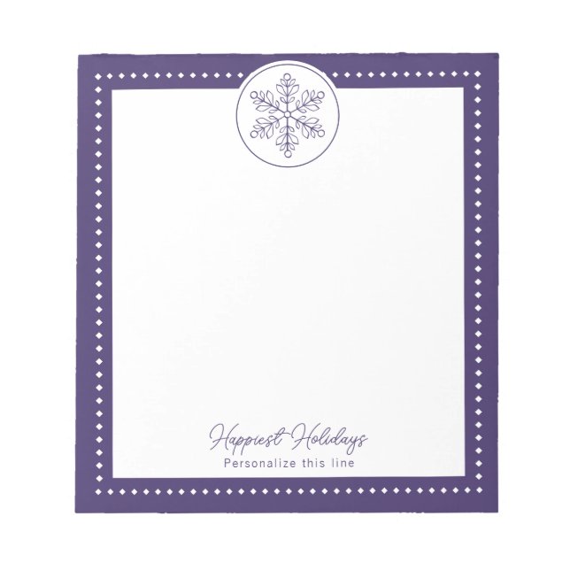 Purple Fancy Snowflake Personalised Holiday Notepad (Front)