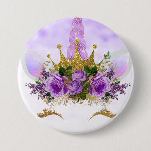 Purple Fantasy and Golden Stars Unicorn 7.5 Cm Round Badge