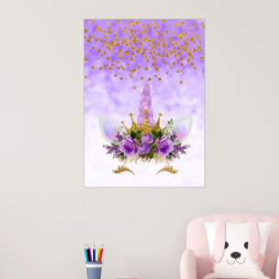 Purple Fantasy and Golden Stars Unicorn Poster